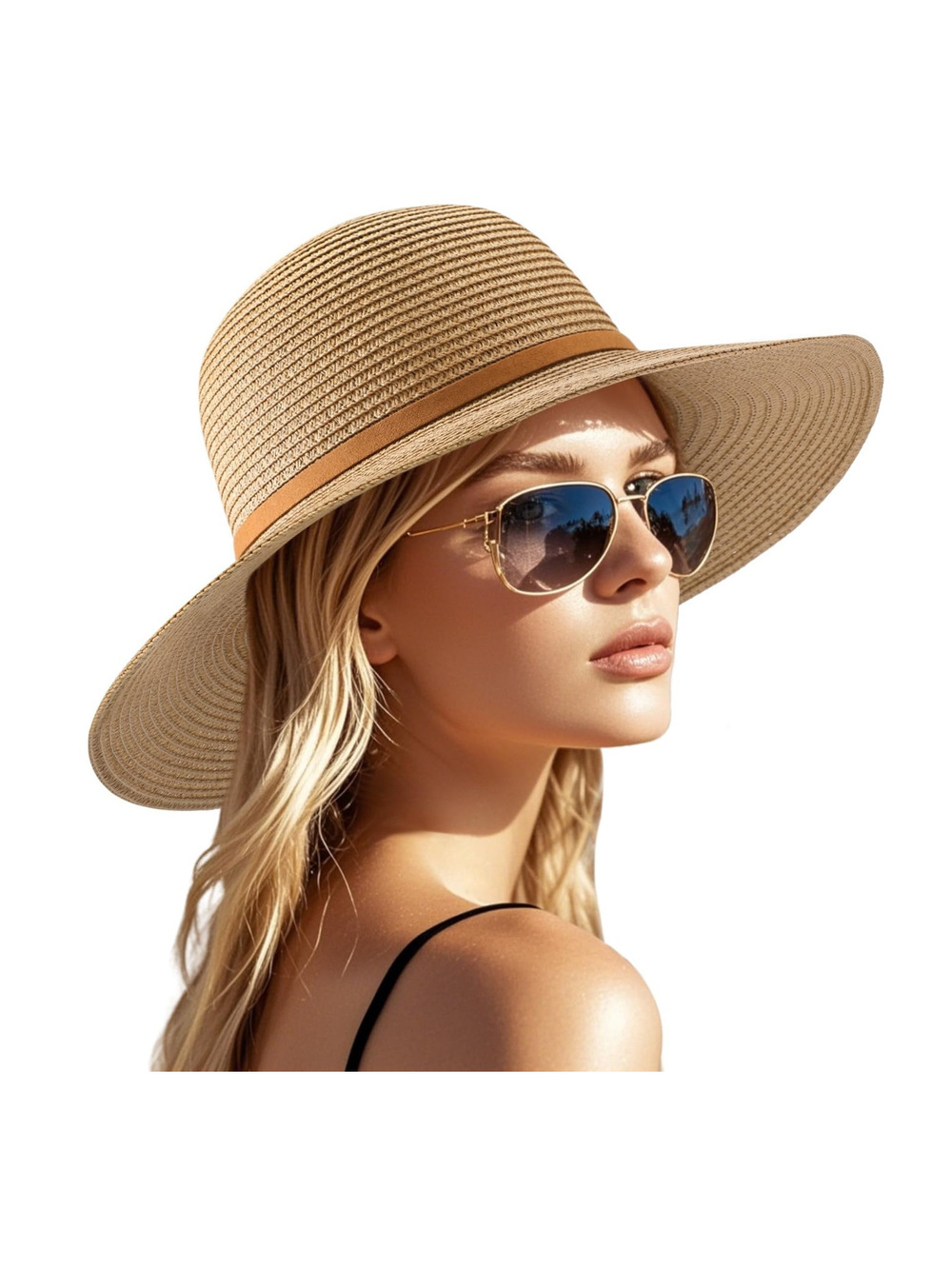 Beach Sun Straw Hats for Women, UPF 50+ UV Sun | 9Cm, Khaki Arrow | Size OS